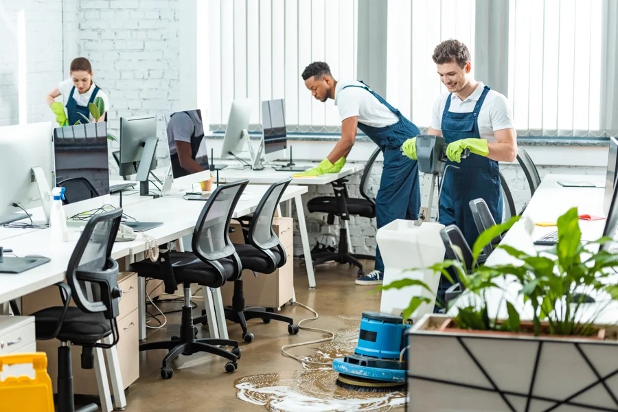 A team cleaning an office in Southampton, Houston, TX 77098